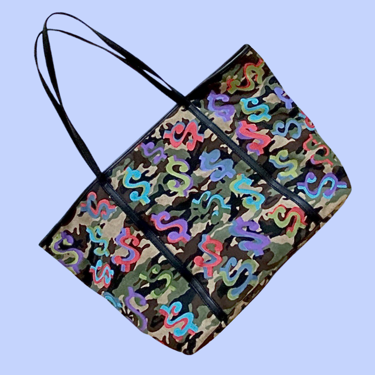 BIG MONEY HANDPAINTED CAMOUFLAGE TOTE BAG