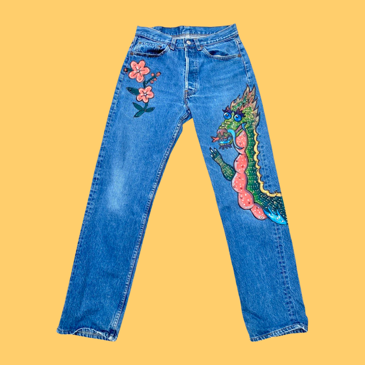 ENTER ZE DRAGON AUSTRIAN CRYSTAL STUDDED JEANS