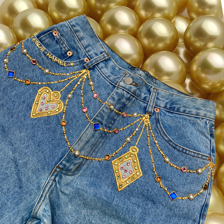 THE GOLD CHANEL CHAIN BELT JEANS