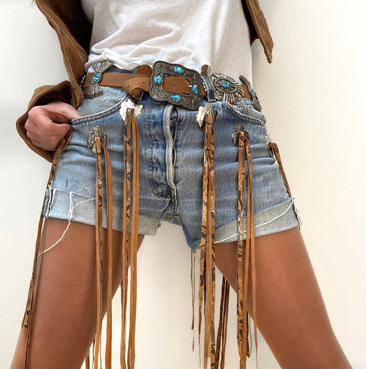 Concha Snakeskin Fringe Shorts