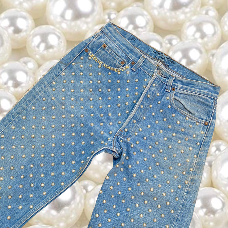 PEARL STUDDED VINTAGE LEVIS 501 JEANS