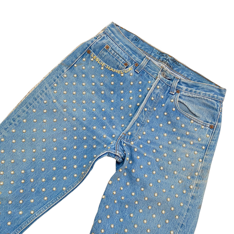 PEARL STUDDED VINTAGE LEVIS 501 JEANS