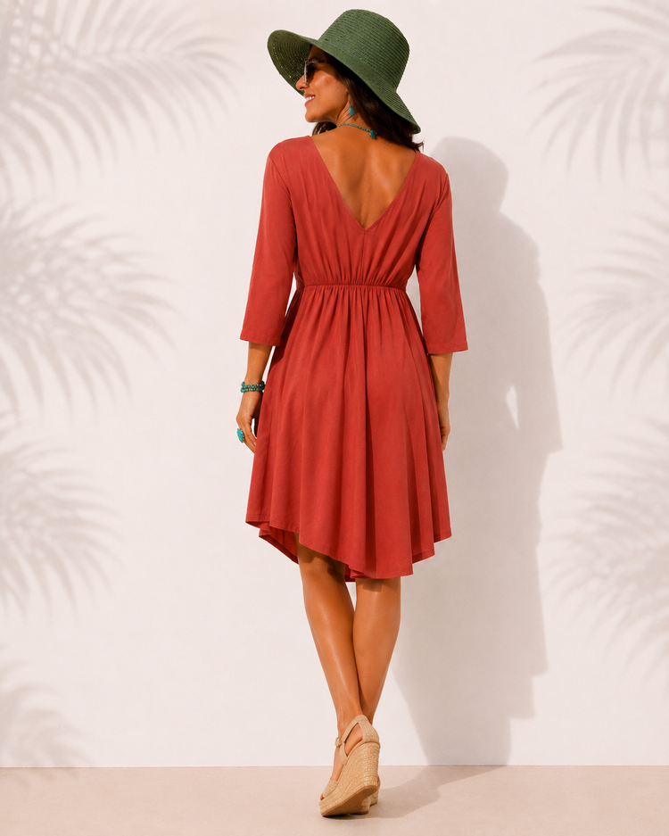 HIGH LOW V NECK DRESS TERRACOTTA