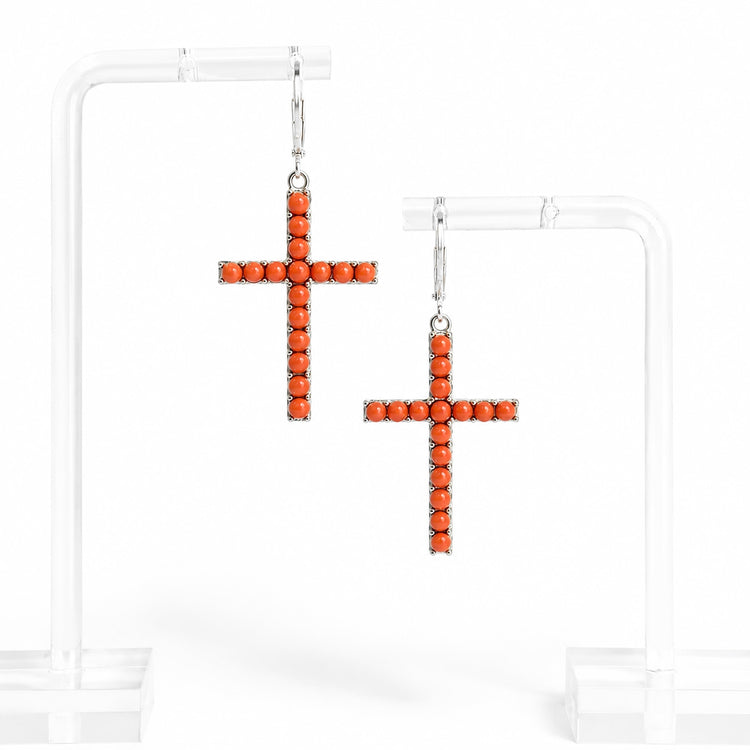CORAL CROSS EARRINGS