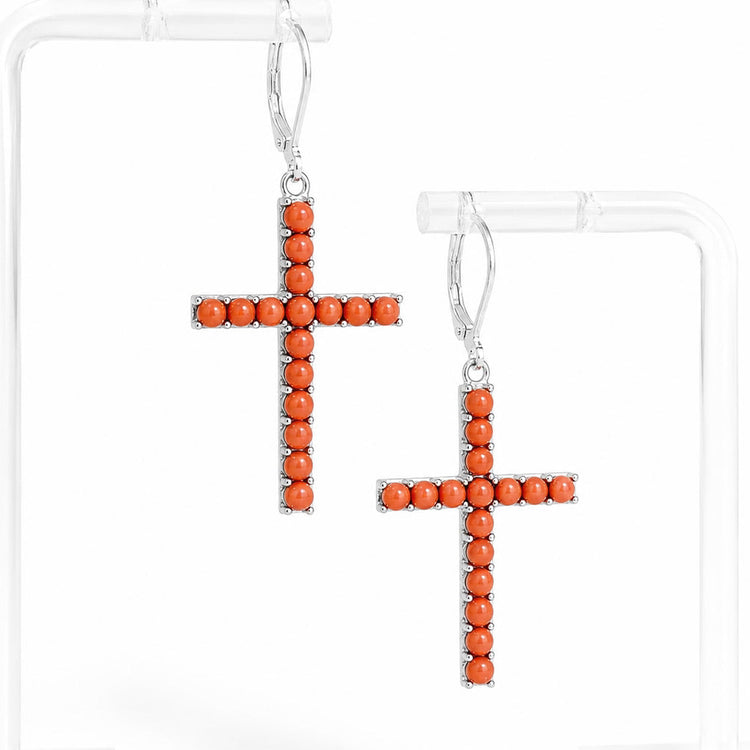 CORAL CROSS EARRINGS