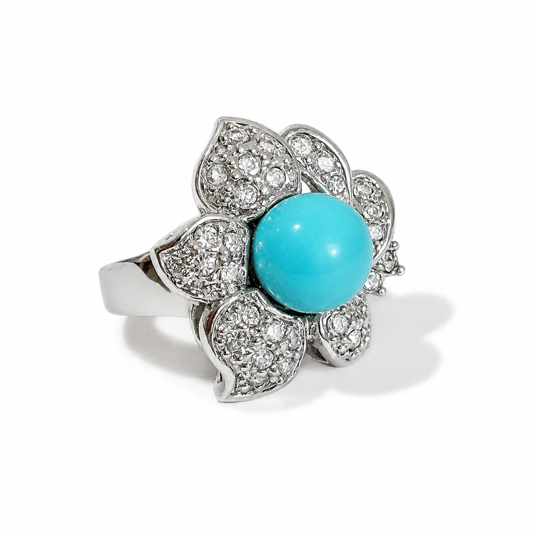 TURQUOISE PAVÉ FLORAL RING
