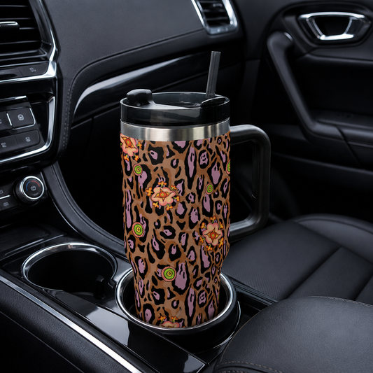 40 OUNCE LEOPARD LOTUS BLOSSOM INSULATED STAINLESS STEEL TUMBLER WITH STRAW (Copy)