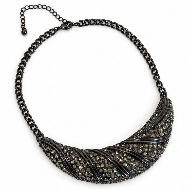 GLITTERING CROISSANT NECKLACE - BLACK