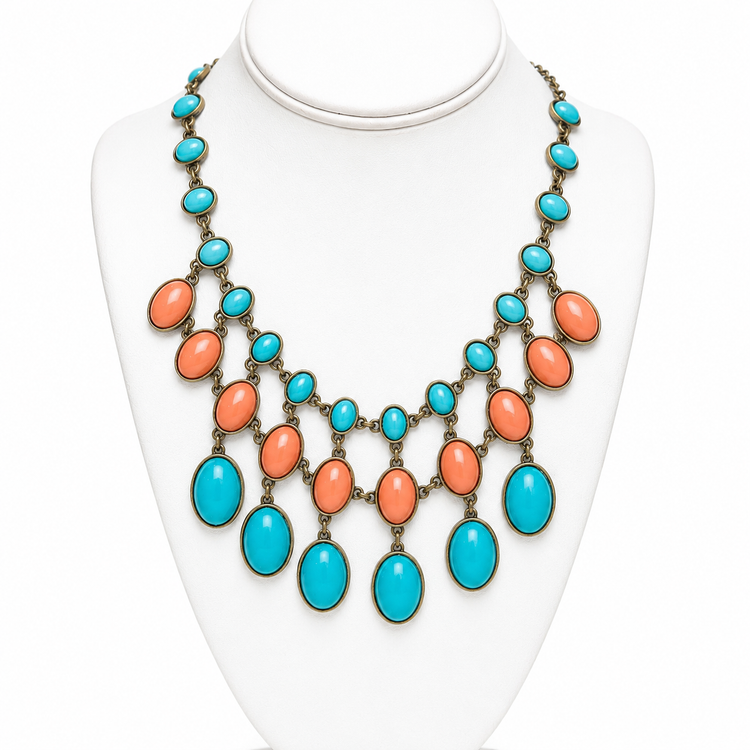TURQUOISE & CORAL BEAN NECKLACE
