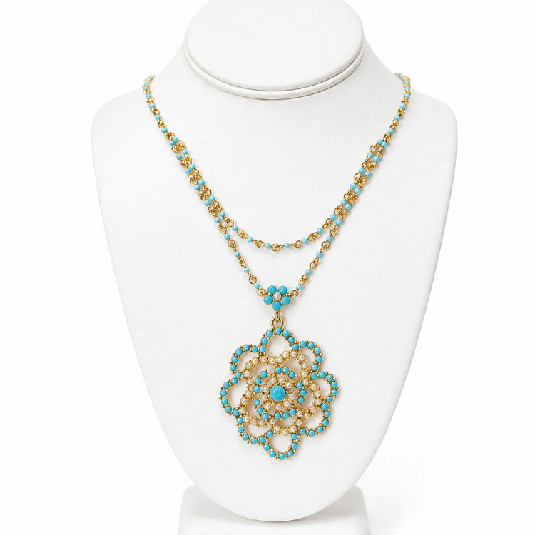 PEARLY TURQUOISE ROSE NECKLACE