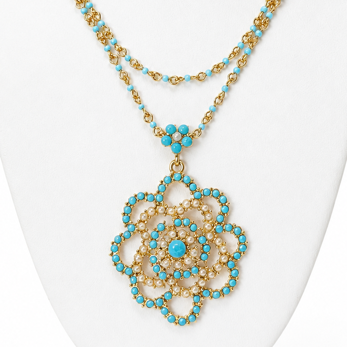 PEARLY TURQUOISE ROSE NECKLACE