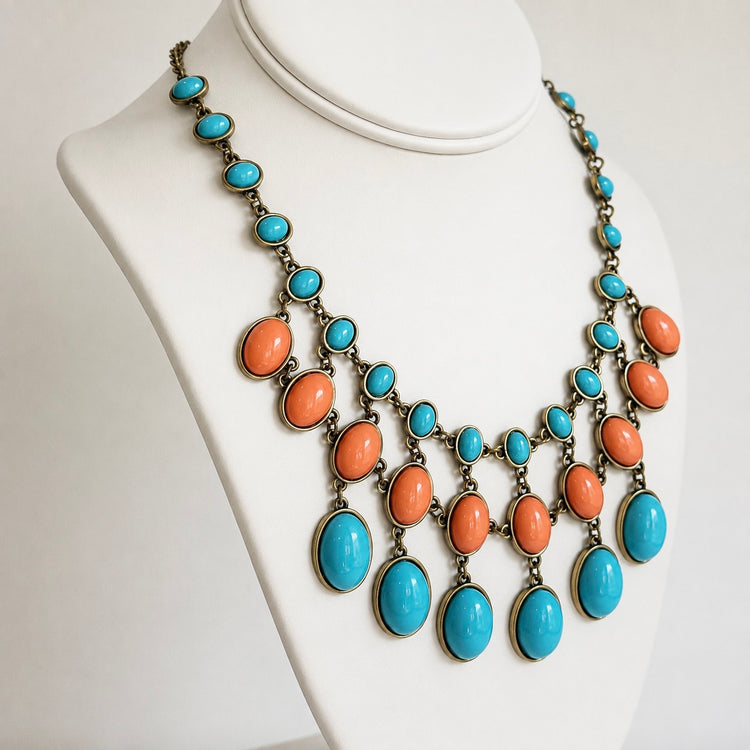 TURQUOISE & CORAL BEAN NECKLACE