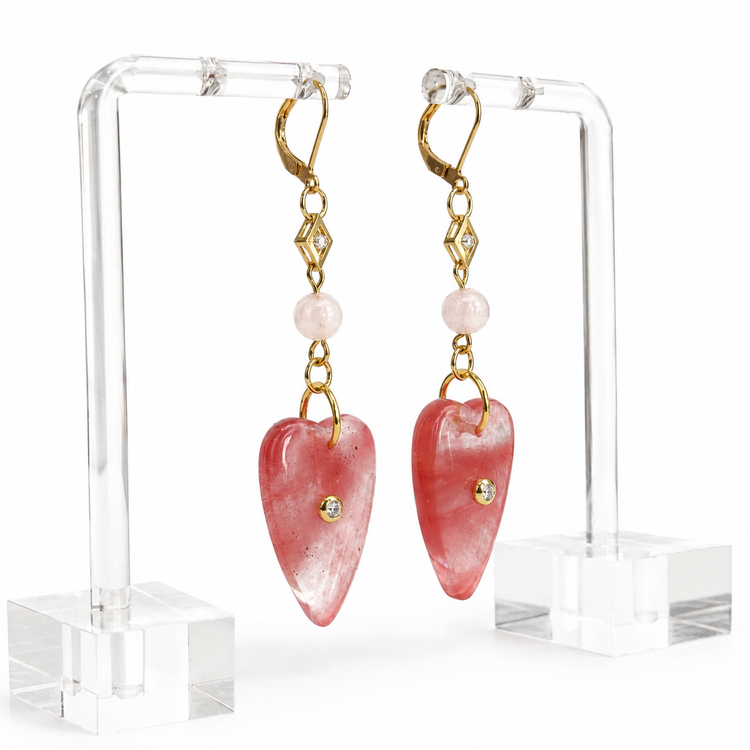 WATERMELON QUARTZ HEART DROP EARRINGS