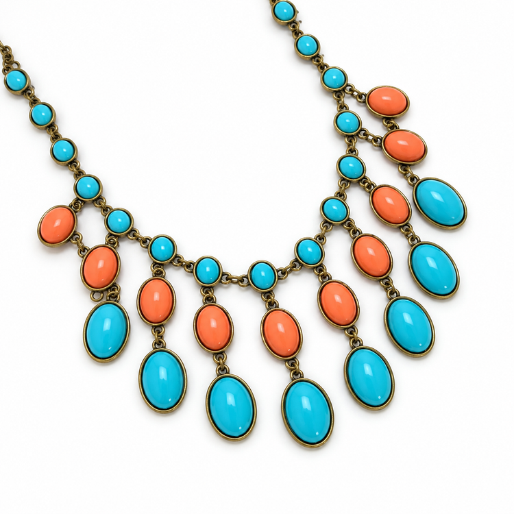 TURQUOISE & CORAL BEAN NECKLACE