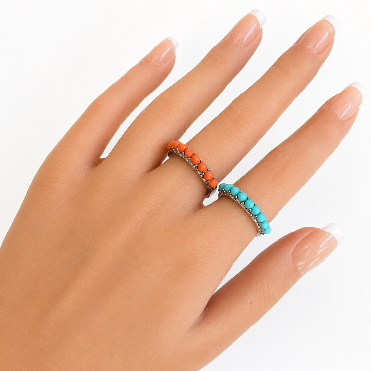 TURQUOISE & CORAL STACKABLE RINGS