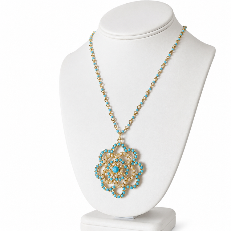 PEARLY TURQUOISE ROSE NECKLACE