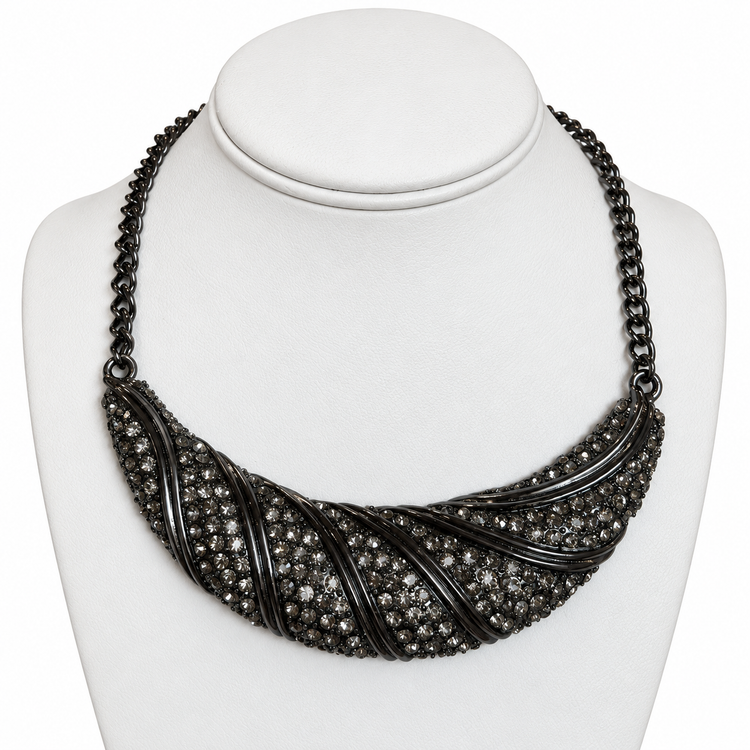 GLITTERING CROISSANT NECKLACE - BLACK