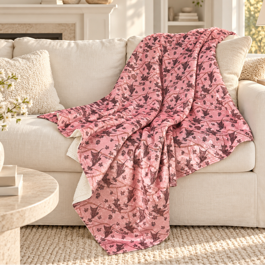 THE COZY DOUBLE FACED THROW BLANKET - PINK BUTTERFLY GARDEN