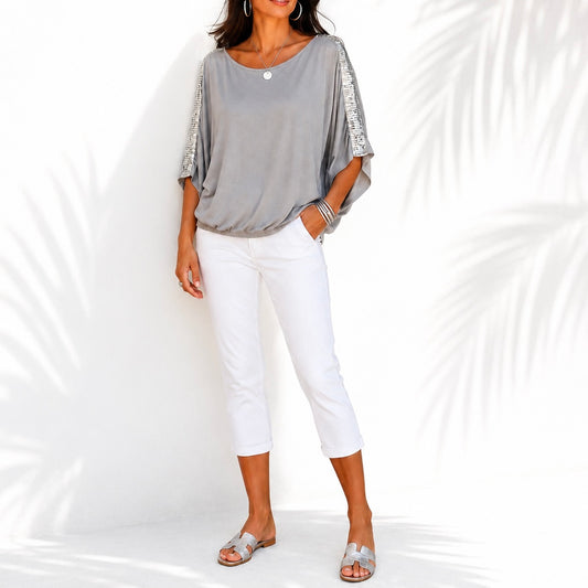 THE SLOUCHY OFF SHOULDER TEE SILVER