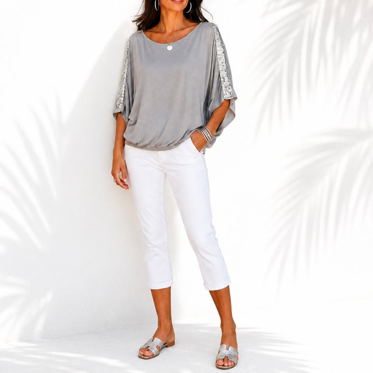 THE SLOUCHY OFF SHOULDER TEE SILVER