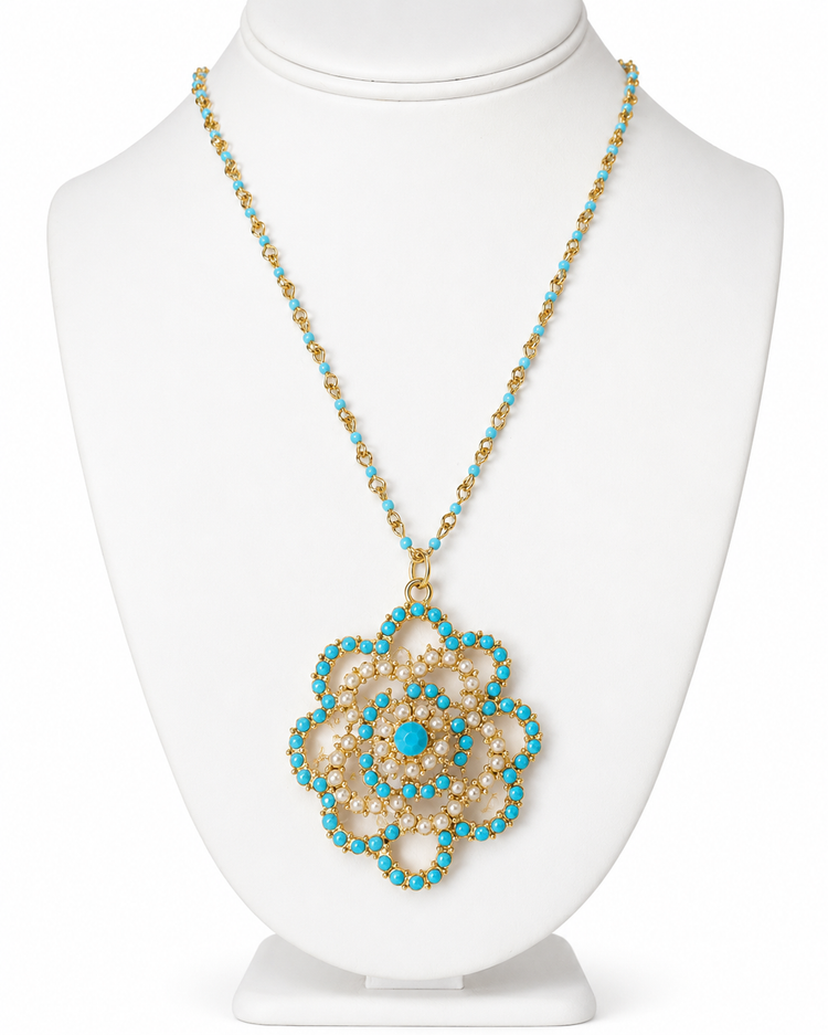 PEARLY TURQUOISE ROSE NECKLACE