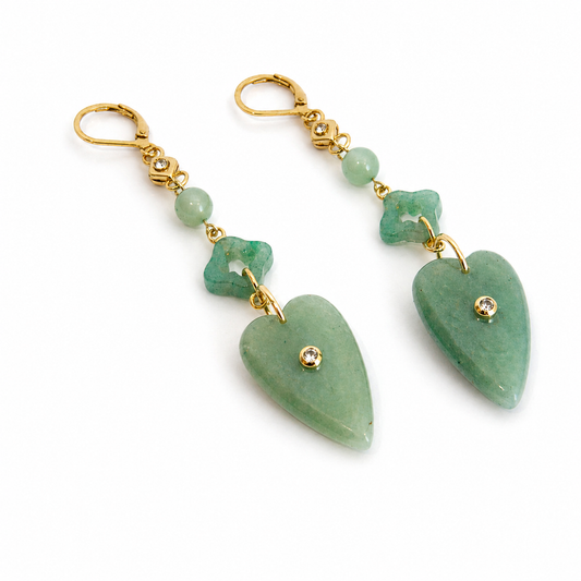 AVENTURINE HEART DROP EARRINGS