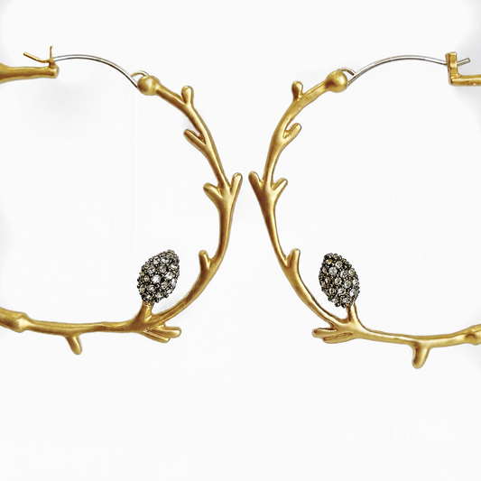 DEWDROP BRANCH  HOOP EARRINGS HEMATITE