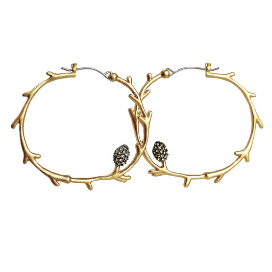 DEWDROP BRANCH  HOOP EARRINGS HEMATITE