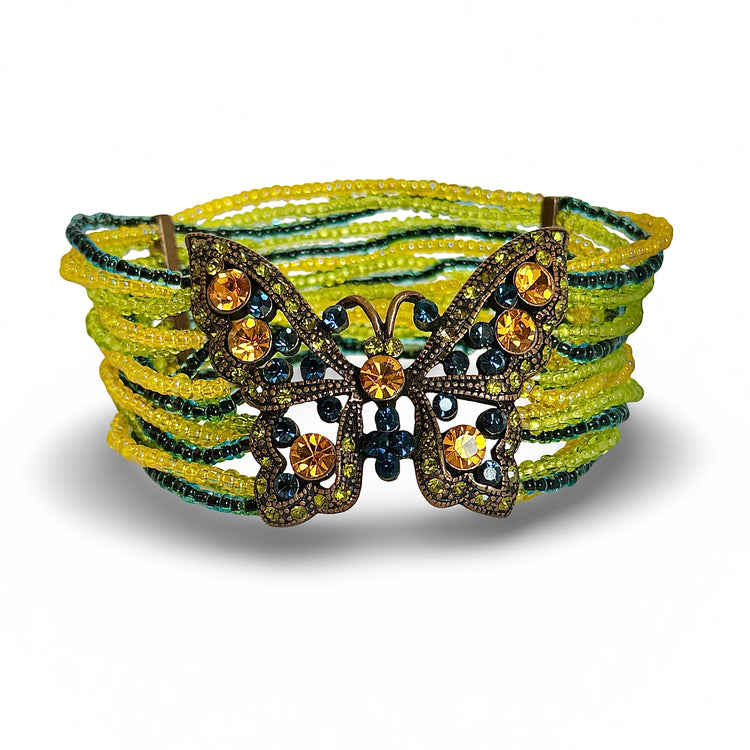 CRYSTAL BUTTERFLY BEADED STRETCH BRACELET