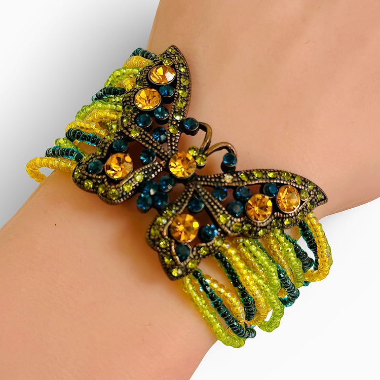 CRYSTAL BUTTERFLY BEADED STRETCH BRACELET