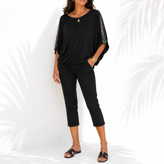 THE SLOUCHY OFF SHOULDER TEE BLACK