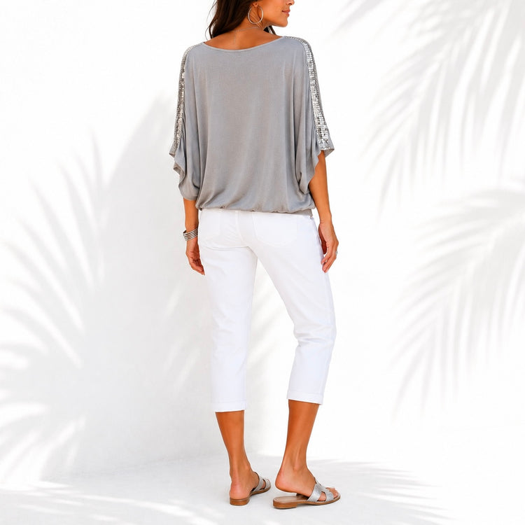 THE SLOUCHY OFF SHOULDER TEE SILVER
