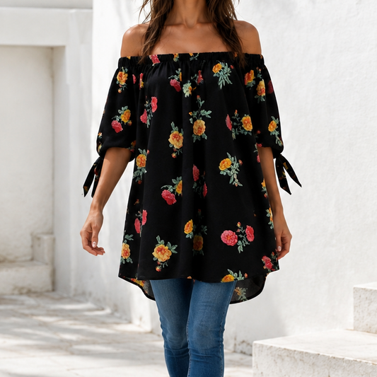 THE BLACK FLORAL OFF SHOULDER TOP