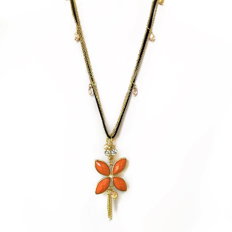 4 PETAL CORAL MELANGE NECKLACE