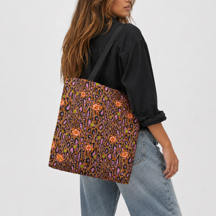 LEOPARD LOTUS BLOSSOM LARGE TOTE BAG