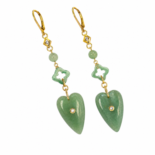 AVENTURINE HEART DROP EARRINGS