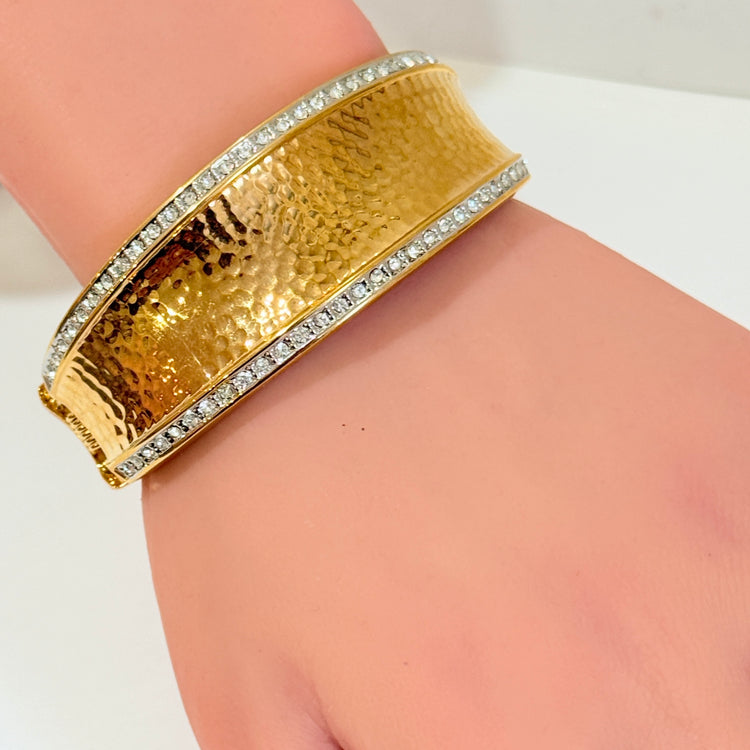 HAMMERED TWO-TONE GOLD PAVÉ CUFF BRACELET