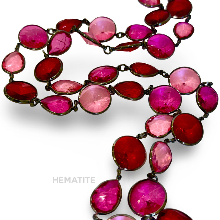 RASPBERRY MELANGE 52 INCH NECKLACE GOLD OR HEMATITE