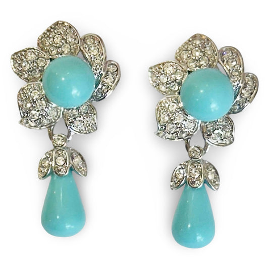 TURQUOISE PAVÉ FLORAL DROP EARRINGS