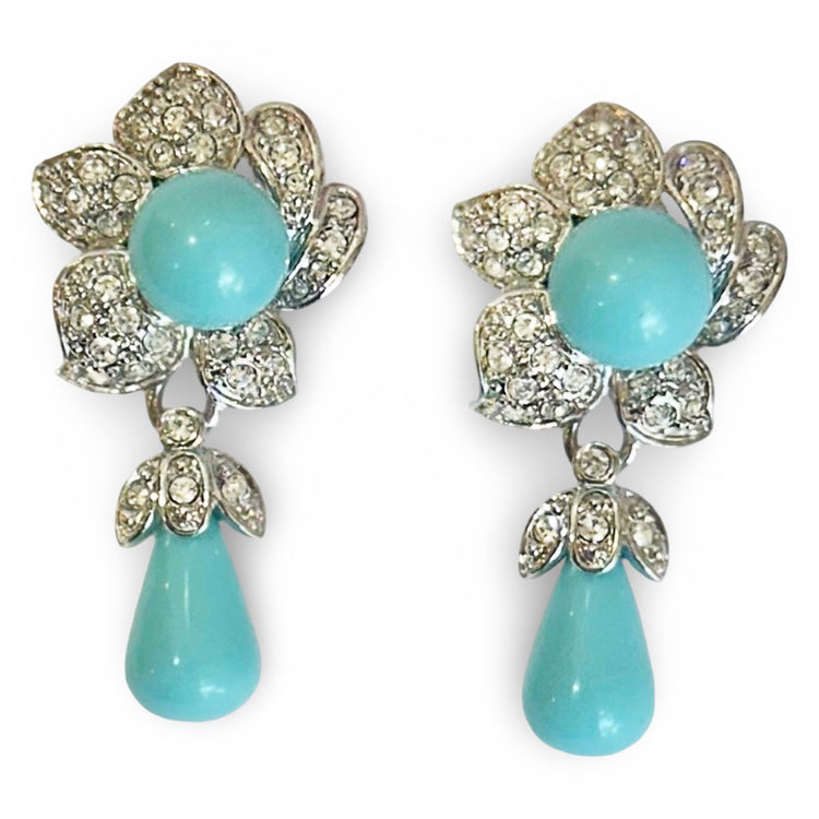 TURQUOISE PAVÉ FLORAL DROP EARRINGS