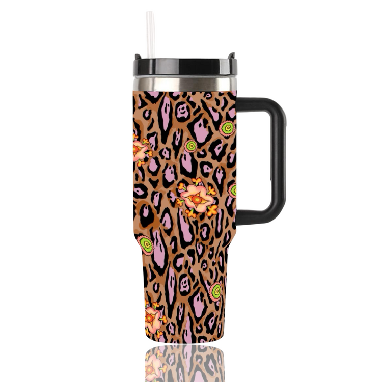40 OUNCE LEOPARD LOTUS BLOSSOM INSULATED STAINLESS STEEL TUMBLER WITH STRAW (Copy)