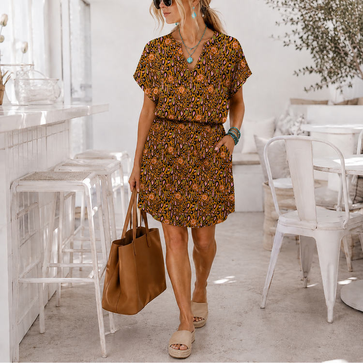 THE ANYWHERE DRESS LEOPARD LOTUS BLOSSOM