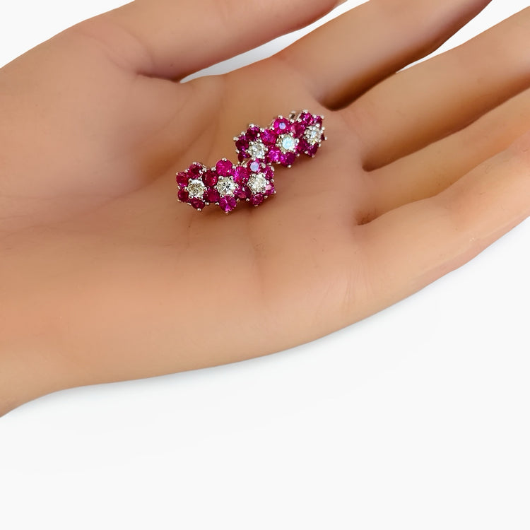 RASPBERRY RUBY BLOSSOM DEMI HOOP HUGGIE EARRINGS
