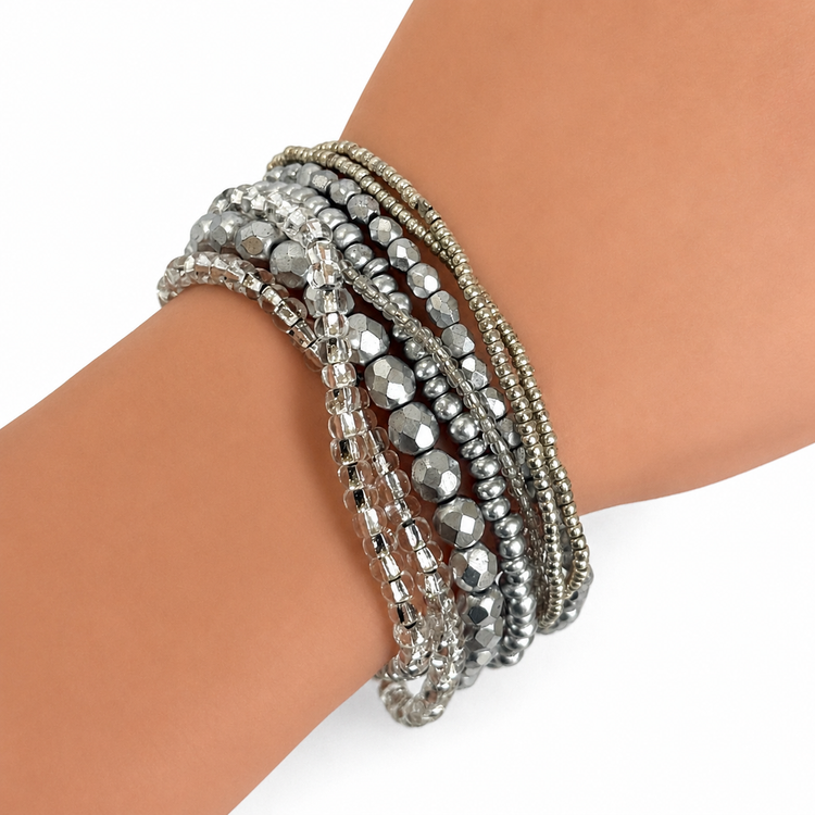 MELANGE STRETCH BRACELET SET SILVER