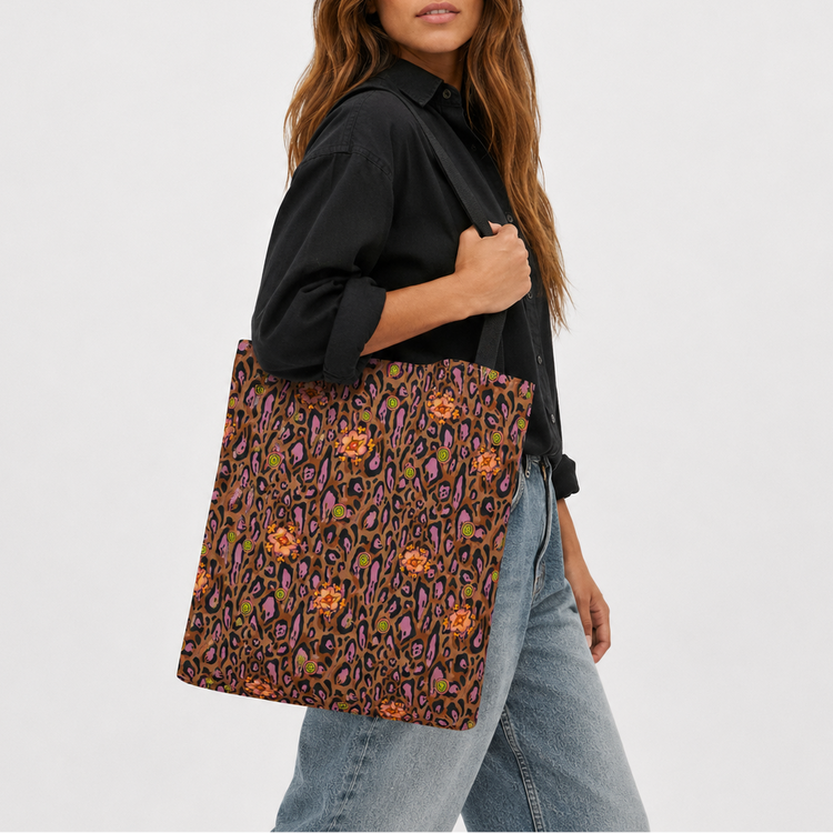 LEOPARD LOTUS BLOSSOM LARGE TOTE BAG