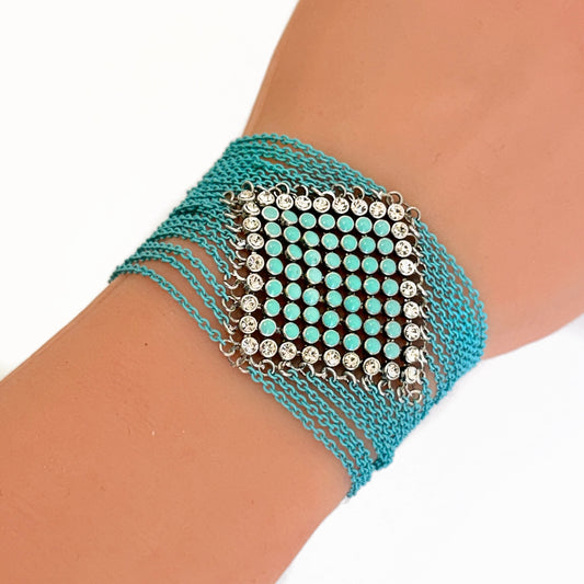 TURQUOISE CRYSTAL CHAINMAIL BRACELET