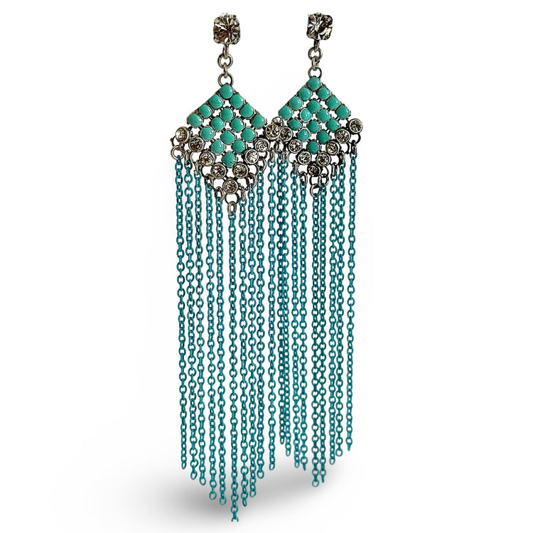 TURQUOISE CRYSTAL CHAINMAIL EARRINGS