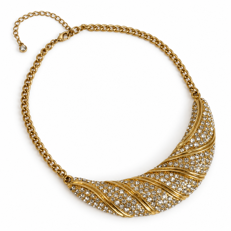 GLITTERING CROISSANT NECKLACE - GOLD