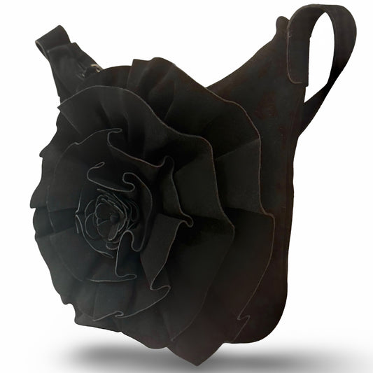 THE SUEDE ROSETTE  BAG- BLACK