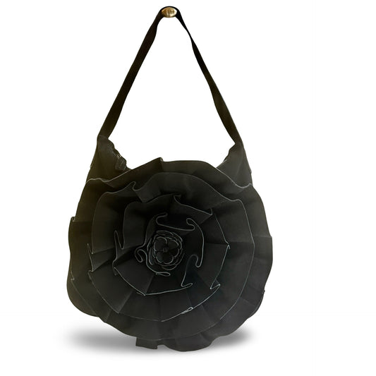 THE SUEDE ROSETTE  BAG- BLACK